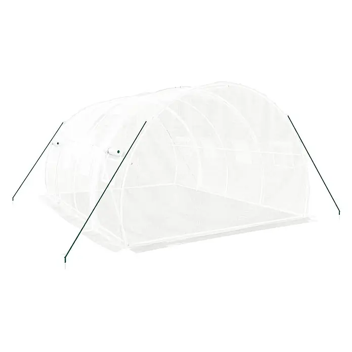 Furnicato Gewächshaus - 4 x 3 cm, Material Seitenwand: Kunststoff, 38 mm, Grau - Weißes, halbtransparentes Gewächshaustunnel mit grünen Stützstangen.