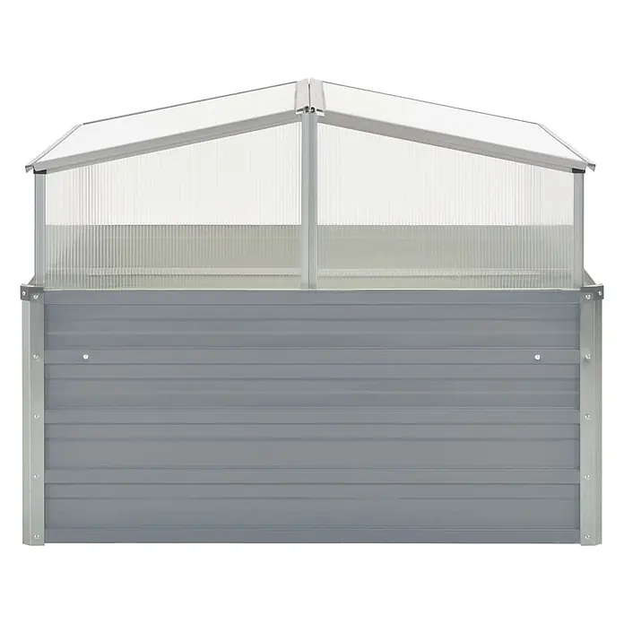 Furnicato Gewächshaus - 100 x 100 cm, Material Seitenwand: Kunststoff, Grau - Graues Hochbeet aus Metall mit durchsichtigem Gewächshausaufsatz.