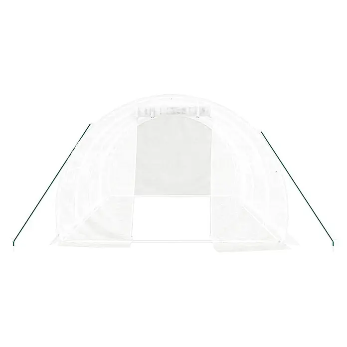Furnicato Gewächshaus - 4 x 3 cm, Material Seitenwand: Kunststoff, 38 mm, Grau - Weißes, transparentes Tunnelgewächshaus mit Bogenform und zwei grünen Stützstangen.