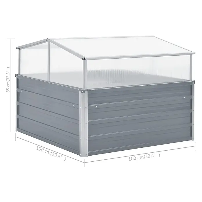 Furnicato Gewächshaus - 100 x 100 cm, Material Seitenwand: Kunststoff, Grau - Graues Hochbeet aus verzinktem Stahl mit transparentem Frühbeetaufsatz, 100x100x85 cm.