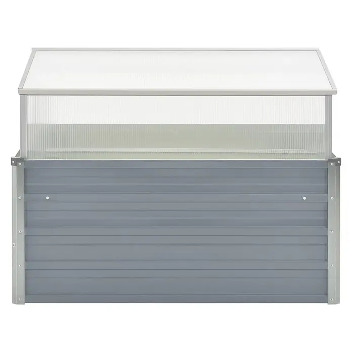 Furnicato Gewächshaus - 100 x 100 cm, Material Seitenwand: Kunststoff, Grau - Graues Hochbeet aus Metall mit durchsichtiger Polycarbonat-Frühbeetabdeckung, ideal zum Schutz von Pflanzen.