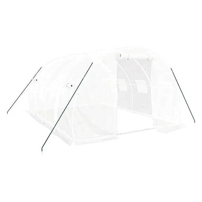 Furnicato Gewächshaus - 4 x 3 cm, Material Seitenwand: Kunststoff, 38 mm, Grau - Ein transparentes, tunnelförmiges Gewächshaus mit weißer Abdeckung und grünen Stützstangen.