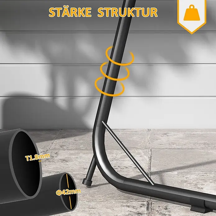 Outsunny Hängesesselgestell - L x B x H: 133 x 116 x 230 cm, Metall - Schwarze Metallrohre zeigen eine starke Struktur mit 42 mm Durchmesser und 1,8 mm Wandstärke.