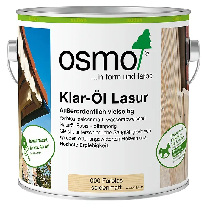 Osmo Holzlasur Klar - Farblos, 2,5 l, Seidenglänzend - Osmo Klar-Öl Lasur, farblose, seidenmatte Holzöllasur für den Außenbereich. Auf Naturölbasis, wasserabweisend.
