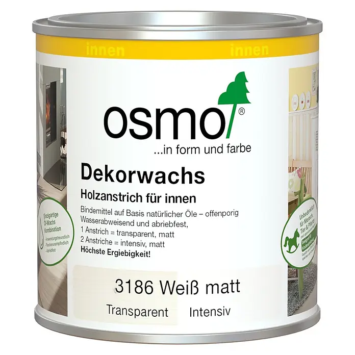 Osmo Dekorwachs - Weiß, 375 ml, Seidenmatt - Osmo Dekorwachs 3186 Weiß matt Holzanstrich für innen in einer Dose.