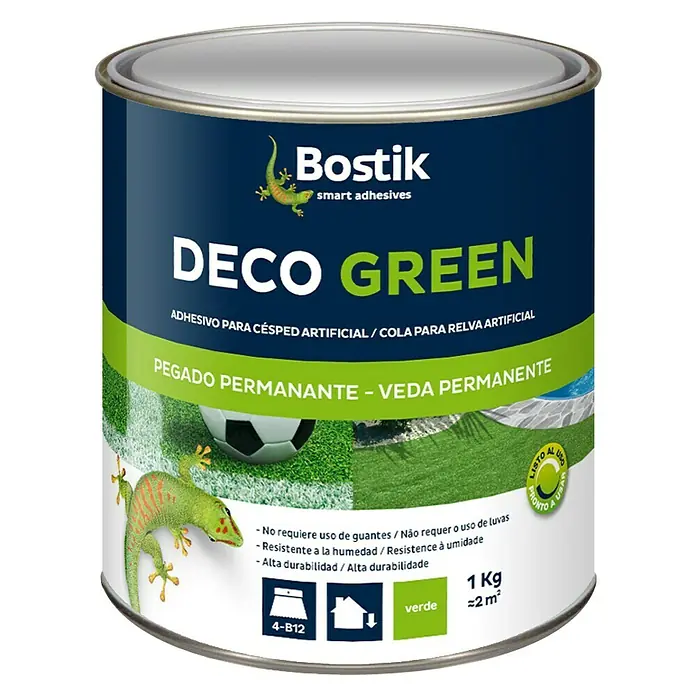 Bostik Adhesivo Deco Green - 1.000 g - Bote de adhesivo Bostik Deco Green para césped artificial: fijación permanente, alta resistencia y fácil aplicación para resultados perfectos.