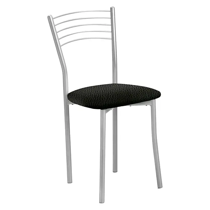 Silla Kopa - L x An x Al: 47 x 40 x 85 cm, Negro - Elegante imagen de una moderna silla plateada con un asiento acolchado negro, ideal para el comedor o la cocina.