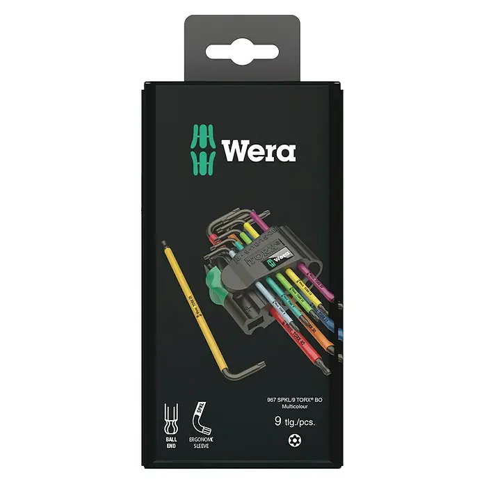 Wera Torx-Schlüsselsatz Multicolor - 9 -tlg., Größe: TX 8 - TX 40 - Wera 967 SPKL/9 TORX BO Multicolour Winkelschlüsselsatz mit 9 Teilen im schwarzen Gehäuse.