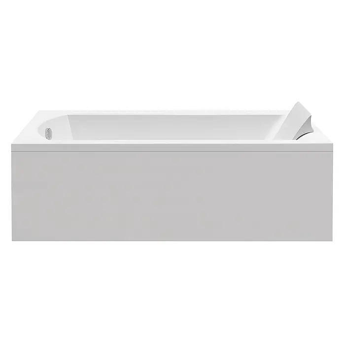 Bad Land Badewanne - 170 x 70 cm, Sanitäracryl, Weiß - Weiße, rechteckige Badewanne mit integrierter Kopfstütze und Chrom-Überlauf und -Ablauf.