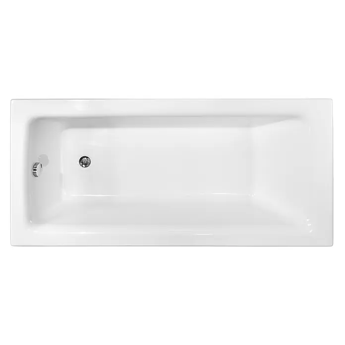 Bad Land Badewanne - 170 x 75 cm, Sanitäracryl, Weiß - Glänzend weiße rechteckige Badewanne mit Chromablauf und Überlauf.