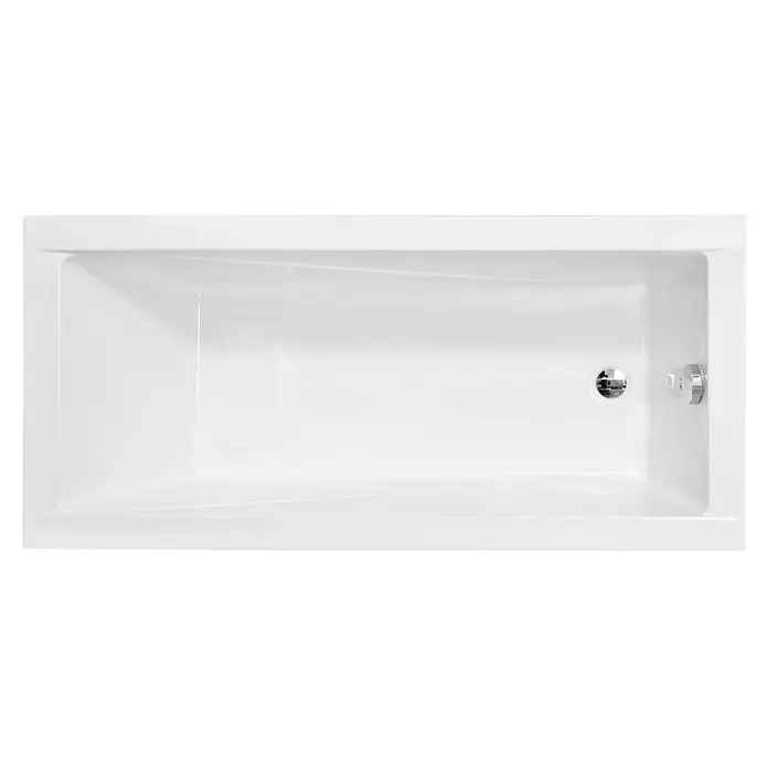 Bad Land Badewanne - 170 x 70 cm, Sanitäracryl, Weiß - Weiße, rechteckige Badewanne mit glänzender Oberfläche, verchromtem Abfluss und Überlauf.