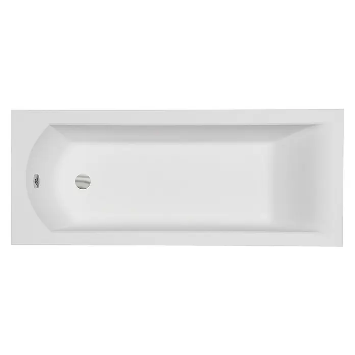 Bad Land Badewanne - 150 x 70 cm, Sanitäracryl, Weiß - Weiße rechteckige Badewanne mit matter Oberfläche, Chrom-Überlauf und mittigem Abfluss.