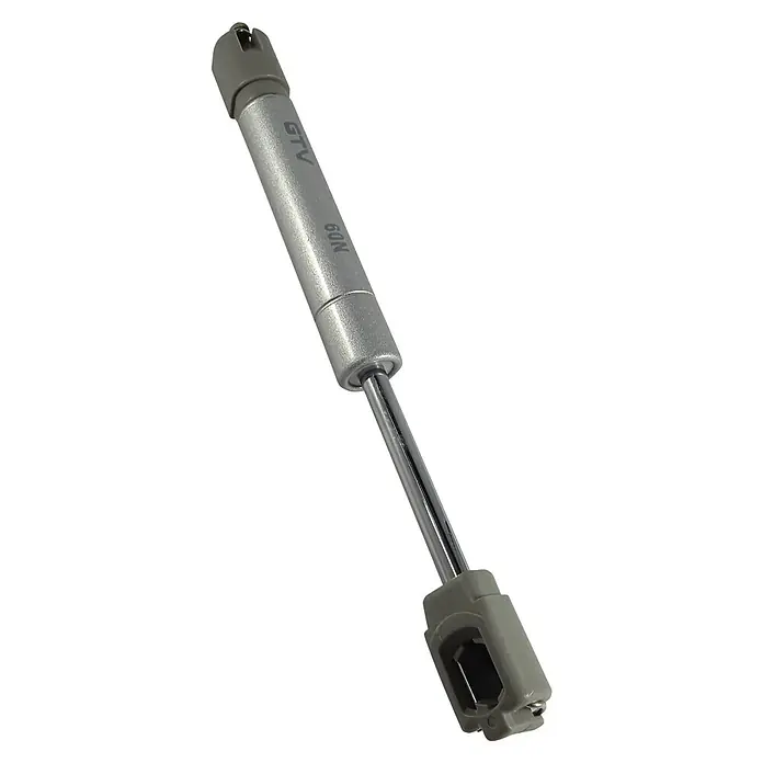 M.Pascual Soporte de tapa - 60 N, Largo: 190 mm - Amortiguador de gas para mueble plateado con extremos de plástico gris, marcado 'GTV 60N'.