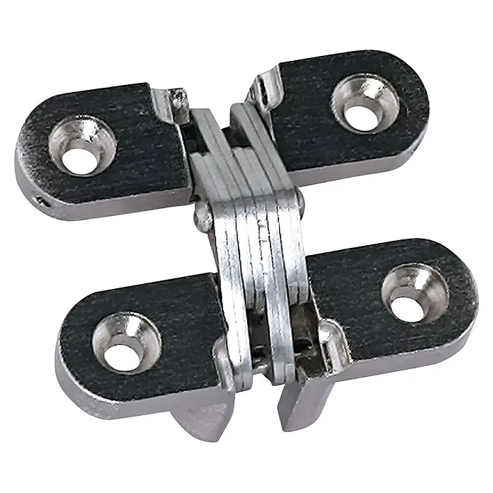 M.Pascual Bisagra para embutir - L x An: 44 x 34 mm, Niquelado - Una bisagra oculta de metal plateado multienlace para armarios o puertas.