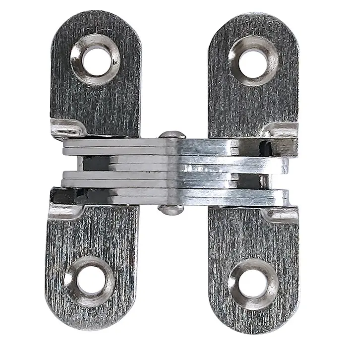 M.Pascual Bisagra para embutir - L x An: 44 x 34 mm, Niquelado - Bisagra oculta de metal cepillado plateado con múltiples placas giratorias y orificios de montaje.