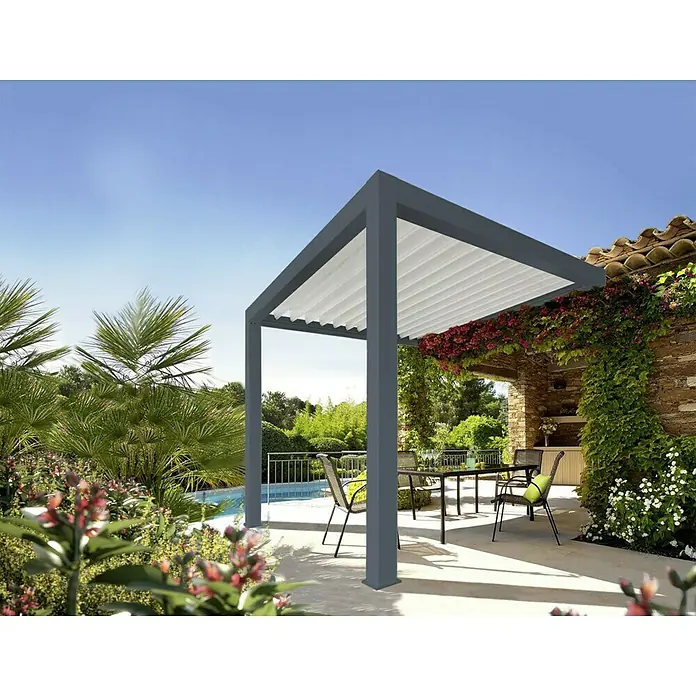 Solid Elements Pergola - 400 x 341 cm, Grau, Weiß - Moderne Gartenpergola mit verstellbaren Lamellen für optimalen Sonnenschutz und stilvolles Design. Ideal für entspannte Stunden im Freien.