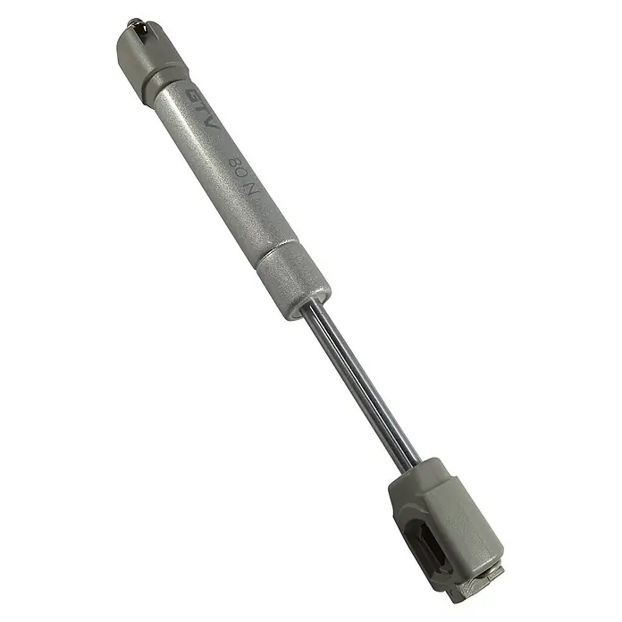 M.Pascual Soporte de tapa - 80 N, Largo: 190 mm - Amortiguador de gas plateado con extremos de plástico gris, indica 80 N de fuerza.