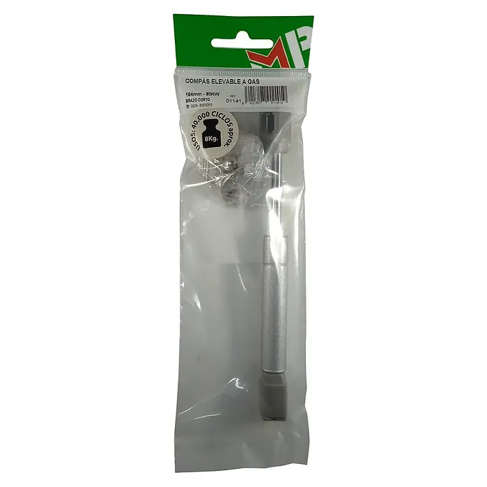 M.Pascual Soporte de tapa - 80 N, Largo: 190 mm - Amortiguador de gas plateado en envase transparente, para mecanismos de elevación, con capacidad de 8kg.