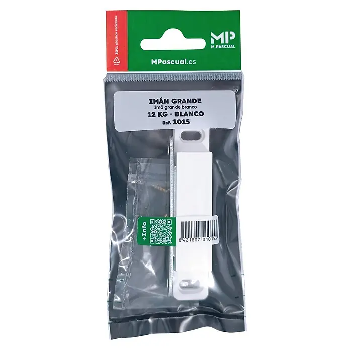 M.Pascual Cierre magnético - Fuerza de adherencia: 12 kg, Blanco - Gran imán blanco de 12 kg en envase de plástico transparente.
