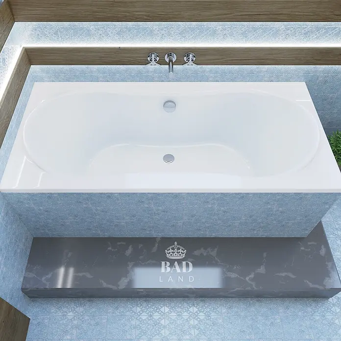 Bad Land Badewanne - 170 x 80 cm, Sanitäracryl, Weiß - Weißer Einbau-Doppelbadewanne mit Chromarmaturen im modernen Badezimmer.