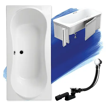 Bad Land  Badewanne LONG Acryl-Eckwanne 180 x 80 cm Weiß, inkl. Styroporverkleidung