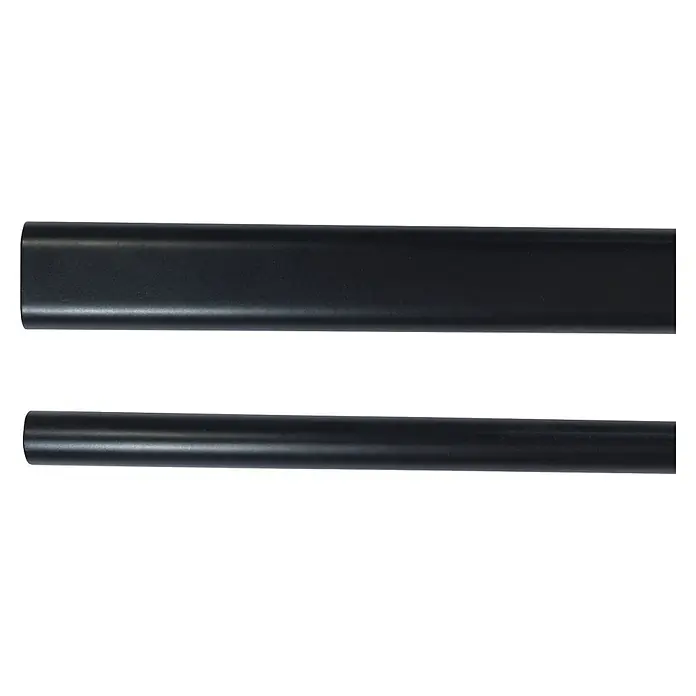 M.Pascual Barra para ropa lisa - Largo: 2.000 mm, Negro, Ovalada - Dos perfiles negros mate, uno rectangular con bordes redondeados y uno cilíndrico.