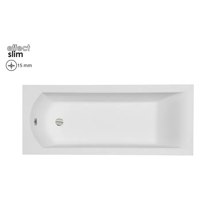 Bad Land Badewanne SHEA SLIM Acryl-Eckwanne 180 x 80 cm Weiß, inkl. Styroporverkleidung - 180 x 80 cm, Sanitäracryl, Weiß - Weiße, schmalrandige Rechteckbadewanne mit abgerundetem Ende, Chromablauf und Überlauf. 15 mm Rand.
