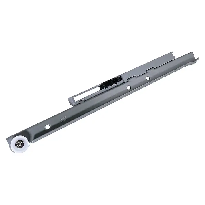 M.Pascual Guía para cajones - Longitud de instalación: 300 mm, Capacidad de carga: 30 kg, Extracción parcial - Corredera de cajón de metal gris con rodillo blanco y mecanismo de cierre suave negro.