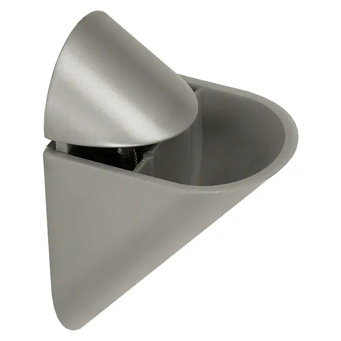 Rei Soporte de pared para estantes Tucano - Gris, L x An x Al: 5,5 x 8,5 x 4 cm, Carga soportada: 10 kg, Plástico - Un soporte de vidrio ajustable plateado, perfecto para montar estantes de vidrio de forma segura en vitrinas.