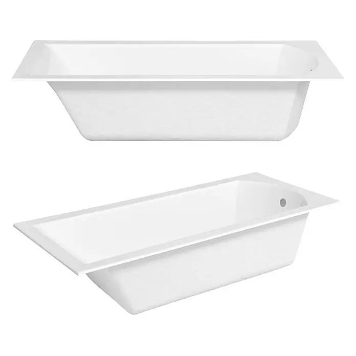 Bad Land Badewanne SHEA SLIM Acryl-Eckwanne 140 x 70 cm Weiß - 140 x 70 cm, Sanitäracryl, Weiß - Weiße, rechteckige Einbau-Badewanne, aus zwei Blickwinkeln dargestellt.