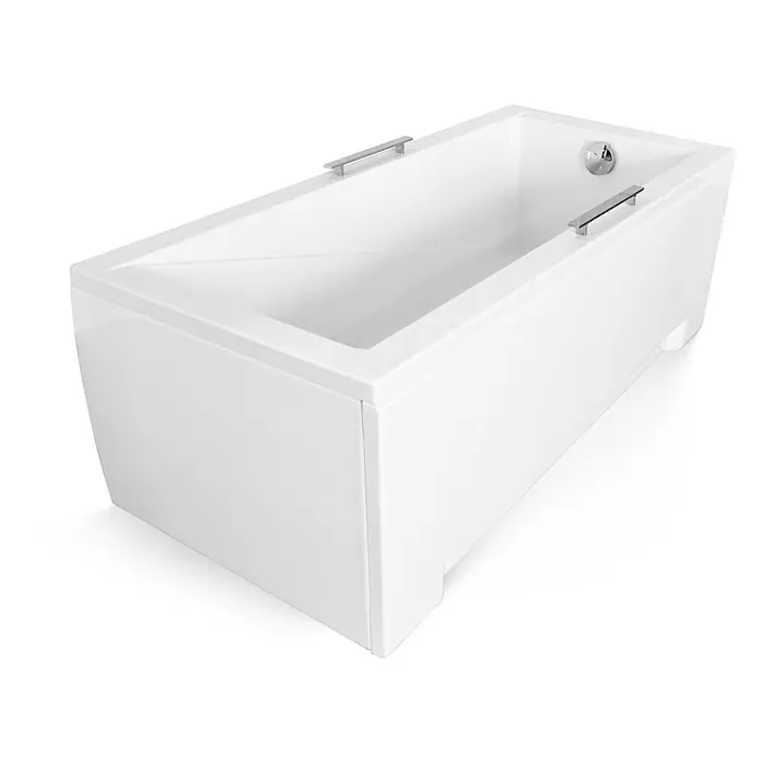 Bad Land Badewanne - 170 x 70 cm, Sanitäracryl, Weiß - Weiße rechteckige Badewanne mit Chrom-Haltegriffen und Überlauf.