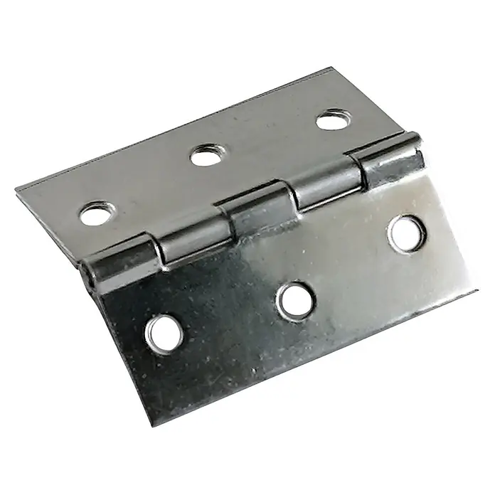 M.Pascual Bisagra de piano - L x An: 40 x 50 mm, Acero inoxidable, 2 ud. - Bisagra metálica plateada con seis orificios para tornillos, parcialmente abierta, ideal para puertas o armarios.