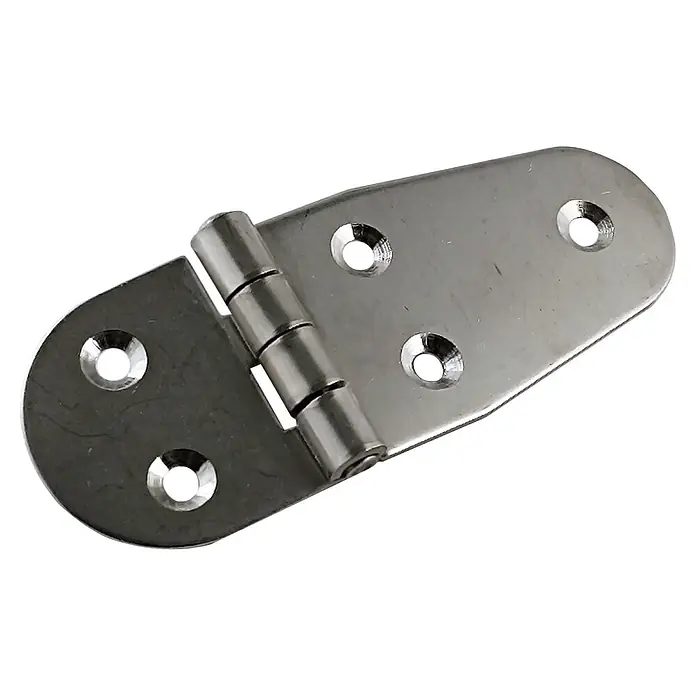 M.Pascual Bisagra de piano - L x An: 106 x 40 mm, Acero inoxidable - Bisagra metálica plateada brillante con cuatro orificios para tornillos, un lado redondeado.