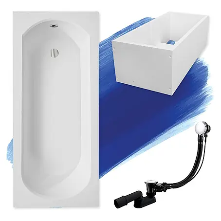 Bad Land  Badewanne INTRICA SLIM Acryl-Eckwanne 160 x 75 cm Weiß, inkl. Wannenträger