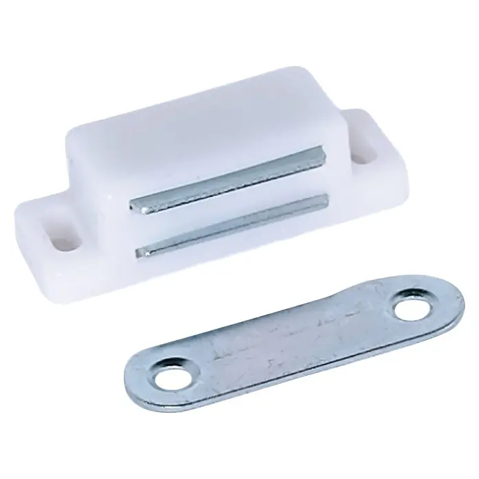 M.Pascual Cierre magnético - Fuerza de adherencia: 4 kg, Blanco, 2 ud. - Retén magnético blanco de plástico con placa metálica plateada.