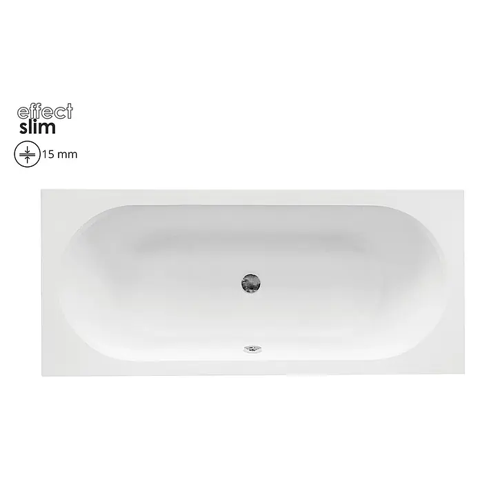 Bad Land Badewanne VITAE SLIM Acryl-Eckwanne 160 x 75 cm Weiß, inkl. Wannenträger - Sanitäracryl, Weiß - Weiße, ovale Badewanne oder Duschwanne mit schlankem Randdesign und Chromablauf.