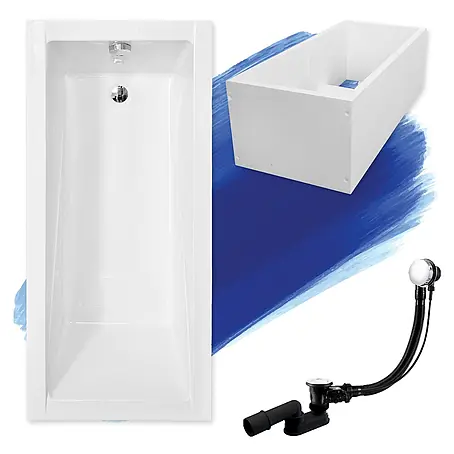 Bad Land  Badewanne MODERN SLIM Acryl-Eckwanne 180 x 80 cm Weiß, inkl. Wannenträger
