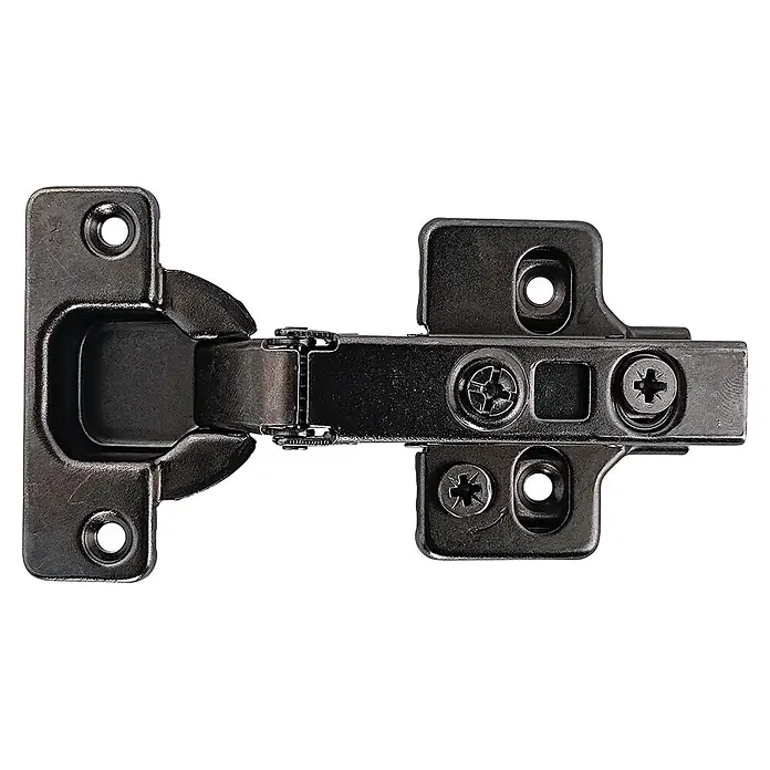 M.Pascual Bisagra de cazoleta - Diámetro cazoleta: 35 mm, Ángulo de apertura: 110 °, Recta, 2 ud. - Bisagra de mueble de metal gris oscuro con orificios de montaje y tornillos visibles.