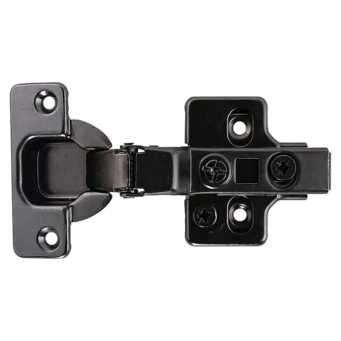 M.Pascual Bisagra de cazoleta - Diámetro cazoleta: 35 mm, Ángulo de apertura: 110 °, Acodada, 2 ud. - Bisagra de mueble de metal negro con placas de montaje y tornillos de ajuste.