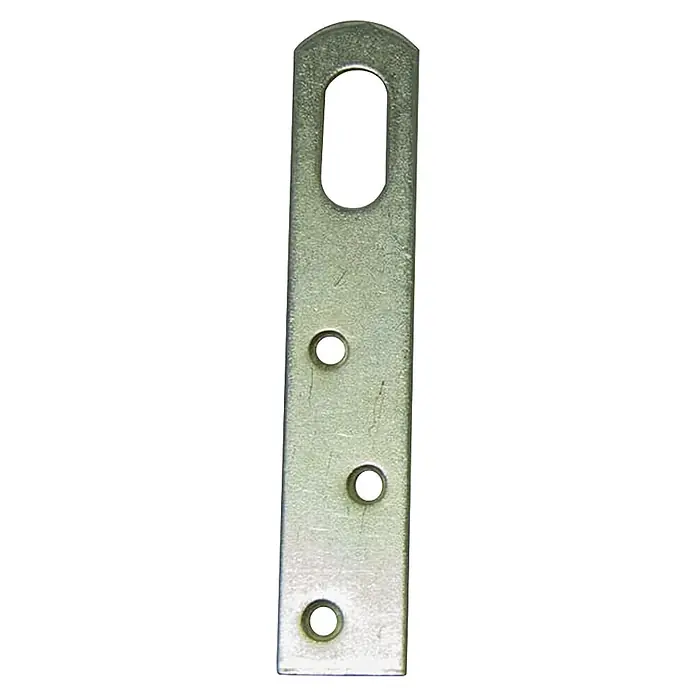 M.Pascual Placa de montaje - Largo: 100 mm, Zincado, 2 ud. - Soporte metálico gris galvanizado con ranura alargada y tres orificios redondos de montaje.