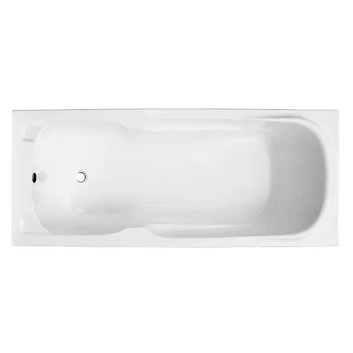 Bad Land Badewanne MAJKA Acryl-Eckwanne 170 x 70 cm Weiß - Sanitäracryl, Weiß - Weiße rechteckige Badewanne mit integrierter Kopfstütze und Abfluss/Überlauf von oben sichtbar.