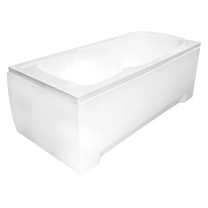 Bad Land Badewanne MAJKA Acryl-Eckwanne 170 x 70 cm Weiß - Sanitäracryl, Weiß - Weiße Acryl-Badewanne mit integrierter Verkleidung, schräg von vorne gesehen.