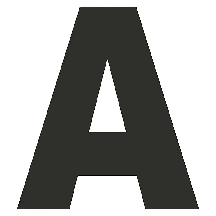 Etiqueta adhesiva - A, Negro/blanco, Altura: 50 mm - Letra A gris sobre un fondo negro. La A tiene un corte triangular y una forma nítida y moderna.