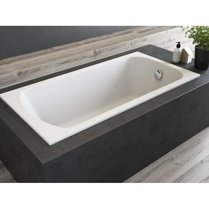 Bad Land Badewanne - 170 x 70 cm, Sanitäracryl, Weiß - Weißer rechteckiger Einbau-Badewanne in dunkelgrauer Umrandung.