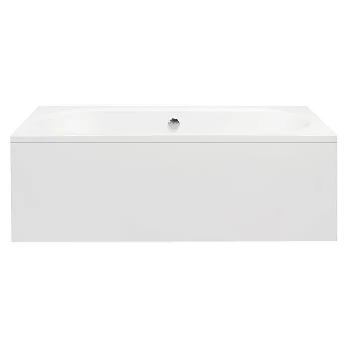 Bad Land Badewanne VITAE Acryl-Eckwanne 160 x 75 cm Weiß, inkl. Acrylschürze - Sanitäracryl, Weiß - Weiße rechteckige Badewanne mit integrierter Frontverkleidung und Chromablaufgarnitur.