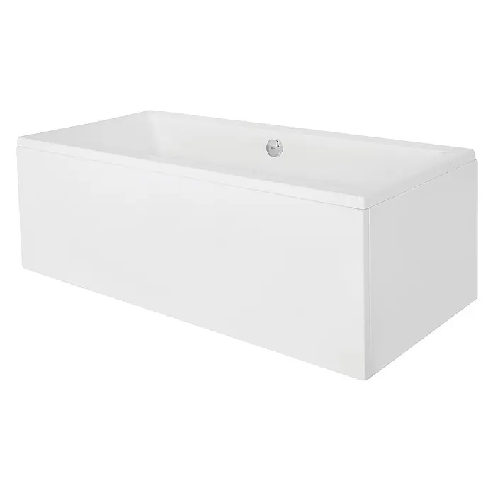 Bad Land Badewanne - 190 x 90 cm, Sanitäracryl, Weiß - Weiße, rechteckige Badewanne mit glatter Oberfläche und Chrom-Überlauf.