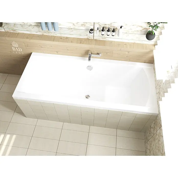 Bad Land Badewanne INES Acryl-Eckwanne 170 x 75 cm Weiß - 170 x 75 cm, Sanitäracryl, Weiß - Weißes, rechteckiges Badewanne in einem modernen Badezimmer, mit Chromarmatur.