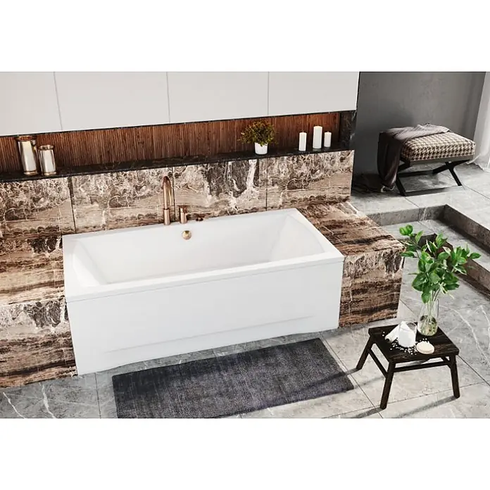 Bad Land Badewanne - 140 x 70 cm, Sanitäracryl, Weiß - Weißes rechteckiges Badewanne in einem modernen Badezimmerambiente.