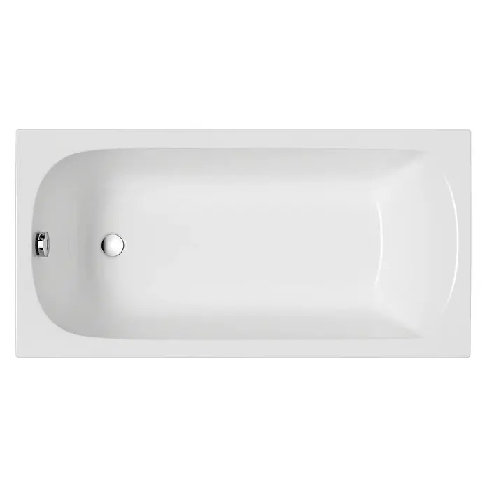 Bad Land Badewanne CLASSIC Acryl-Eckwanne 150 x 75 cm Weiß - Sanitäracryl, Weiß - Weiße, rechteckige Badewanne mit silbernem Abfluss und Überlauf.