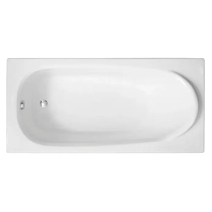 Bad Land Badewanne MEDIUM Acryl-Eckwanne 170 x 75 cm Weiß - Sanitäracryl, Weiß - Weiße Badewanne mit Chromablauf und Überlauf, von oben gesehen.